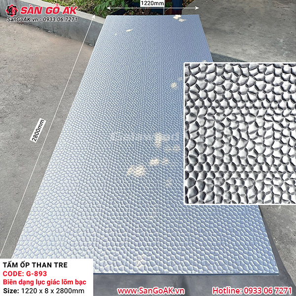Tấm ốp than tre vân kim loại biên dạng lục giác lõm bạc Galawood G-893