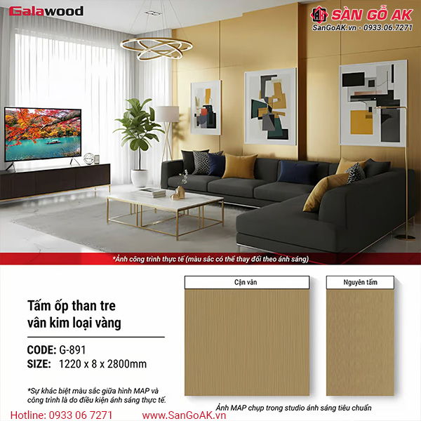Tấm ốp than tre vân kim loại xước vàng Galawood G-891