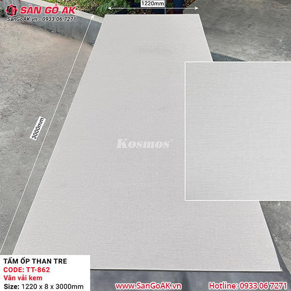Tấm ốp than tre Kosmos vân vải canvas kem TT-862