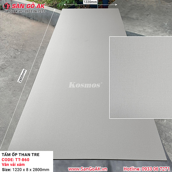 Tấm ốp than tre Kosmos vân vải canvas trắng xám TT-860