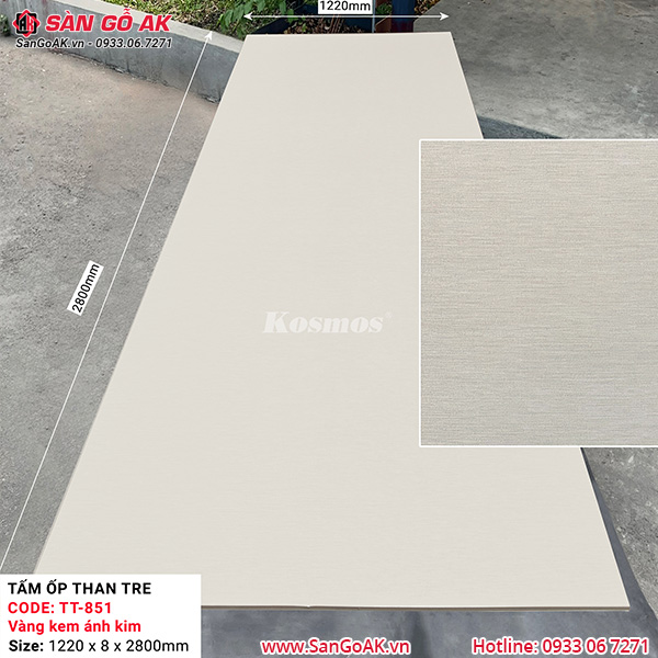 Tấm ốp than tre Kosmos vân vải canvas vàng kem ánh kim TT-851