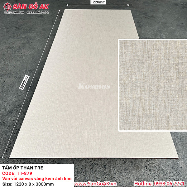 Tấm ốp than tre Kosmos vân vải canvas vàng kem ánh kim TT-879