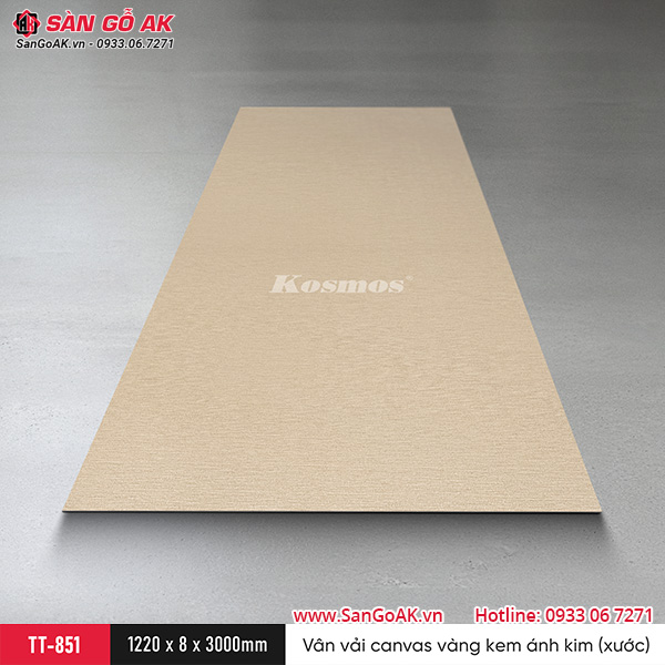 Tấm ốp than tre Kosmos vân vải canvas vàng kem ánh kim TT-851