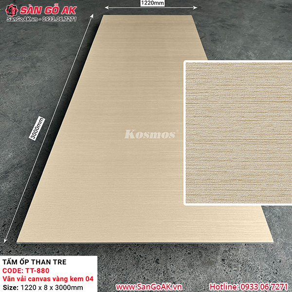 Tấm ốp than tre Kosmos vân vải canvas vàng kem vân ngang TT-880