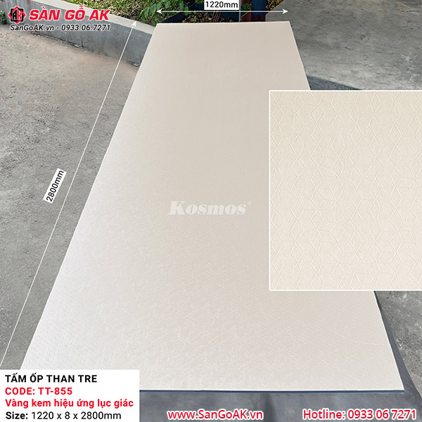 Tấm ốp than tre Kosmos vân vải canvas vàng kem lục giác TT-855