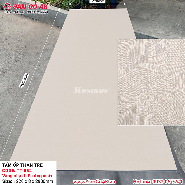 Tấm ốp than tre Kosmos vân vải canvas vàng nhạt ánh kim xoáy TT-852
