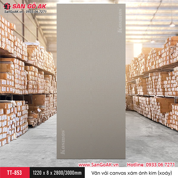 Tấm ốp than tre Kosmos vân vải canvas xám ánh kim xoáy TT-853