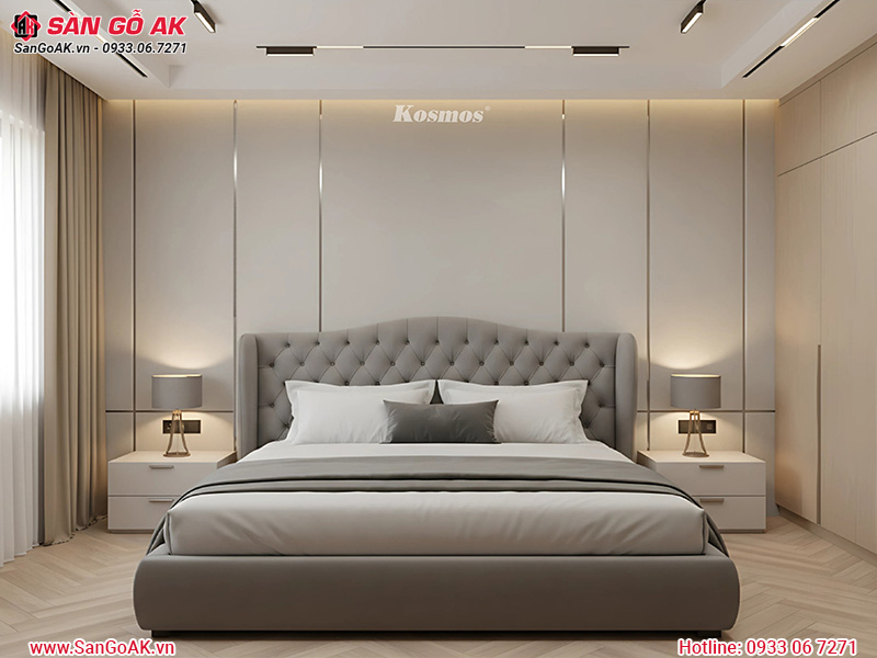 Tấm ốp than tre Kosmos vân vải canvas xám ánh kim xoáy TT-853