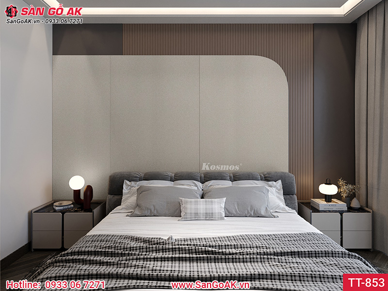 Tấm ốp than tre Kosmos vân vải canvas xám ánh kim xoáy TT-853