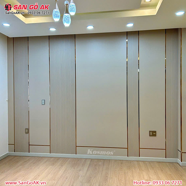 Tấm ốp than tre Kosmos vân vải chống xước vàng đậm ánh kim TT-832CX