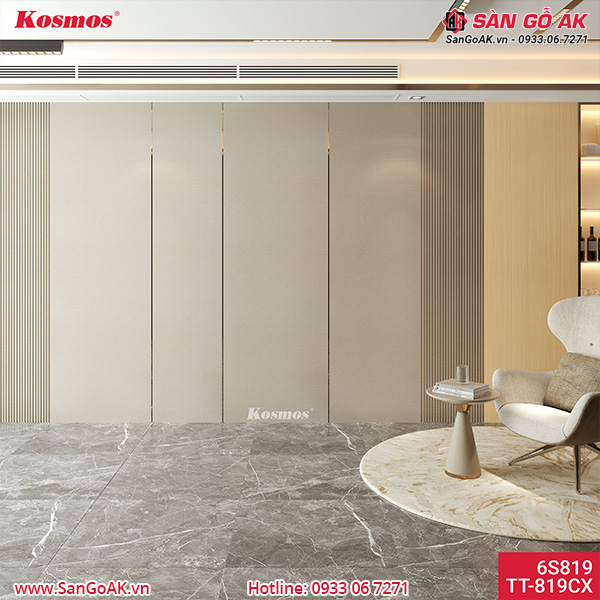 Tấm ốp than tre Kosmos vân vải chống xước vàng kem ánh kim TT-819CX