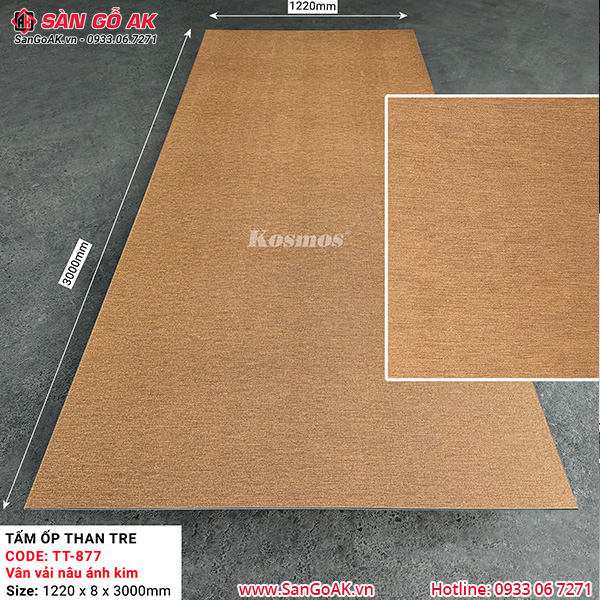 Tấm ốp than tre Kosmos vân vải nâu ánh kim TT-877