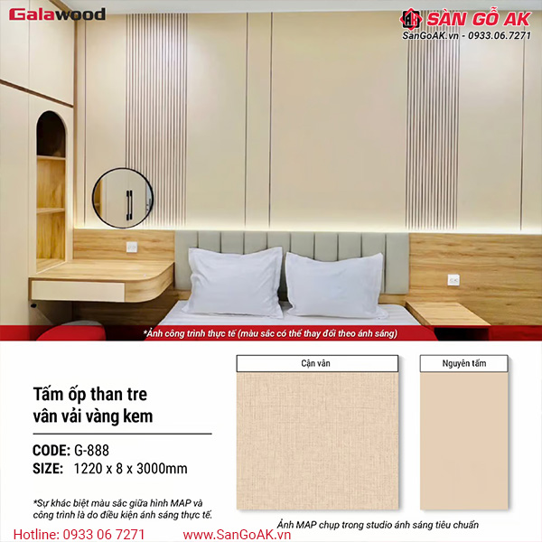 Tấm ốp than tre vân vải vàng ánh kim Galawood G-888