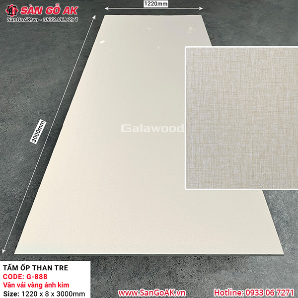 Tấm ốp than tre vân vải vàng ánh kim Galawood G-888