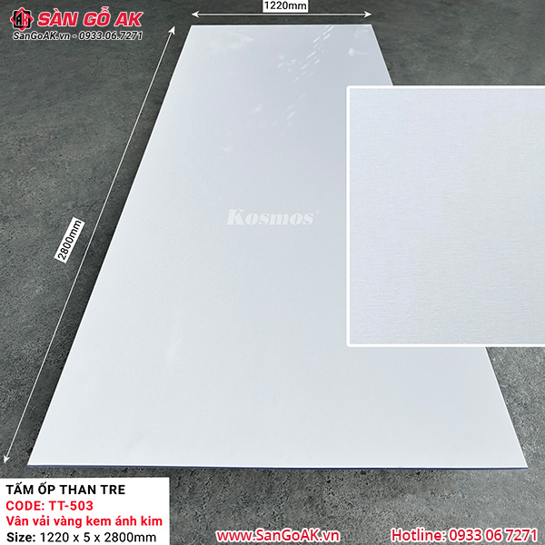 Tấm ốp than tre Kosmos vân vải vàng kem ánh kim TT-503