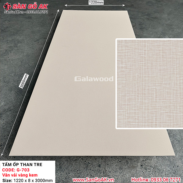 Tấm ốp than tre vân vải vàng kem Galawood G-703