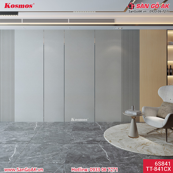 Tấm ốp than tre Kosmos vân vải chống xước xám ánh kim TT-841CX