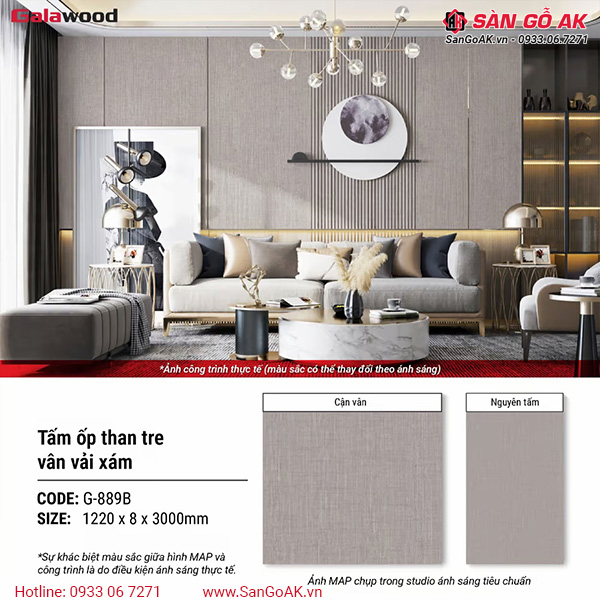 Tấm ốp than tre vân vải xám Galawood G-889B