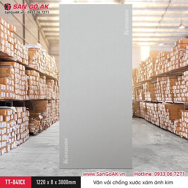 Tấm ốp than tre Kosmos vân vải chống xước xám ánh kim TT-841CX