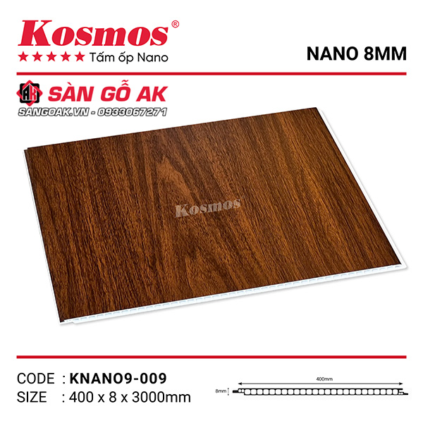 Tấm ốp Nano 8mm Kosmos KNANO9-009 vân gỗ nâu óc chó