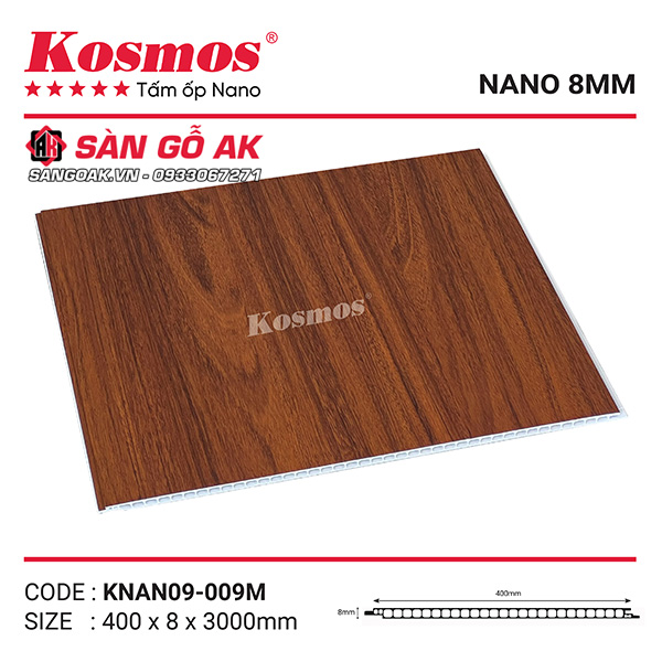 Tấm ốp Nano 8mm Kosmos KNANO9-009M vân gỗ nâu