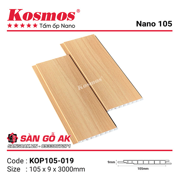 Tấm ốp Nano bản nhỏ Kosmos KOP105-019 vân gỗ sồi vàng nhạt