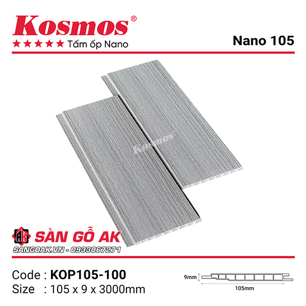Tấm ốp Nano bản nhỏ Kosmos KOP105-100 xám sọc thẳng
