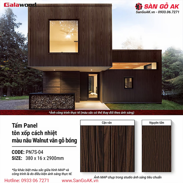 Tấm Panel Cách Nhiệt 7 Sóng PN7S-04 Màu Nâu Walnut