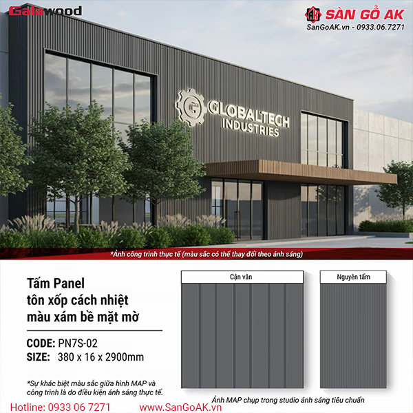 Tấm Panel Cách Nhiệt 7 Sóng PN7S-02 Màu Xám Mờ