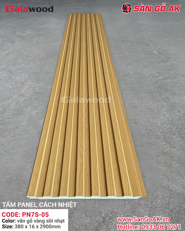 Tấm Panel Cách Nhiệt 7 Sóng PN7S-05 Vàng Sồi Nhạt Vân Gỗ