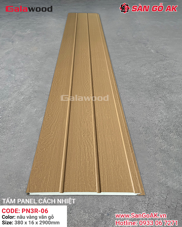 Tấm Panel Cách Nhiệt 3 Rãnh PN3R-06 Nâu Vàng Vân Gỗ