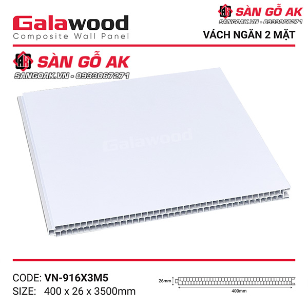Tấm vách ngăn nhựa vân giấy trắng Galawood VN-916
