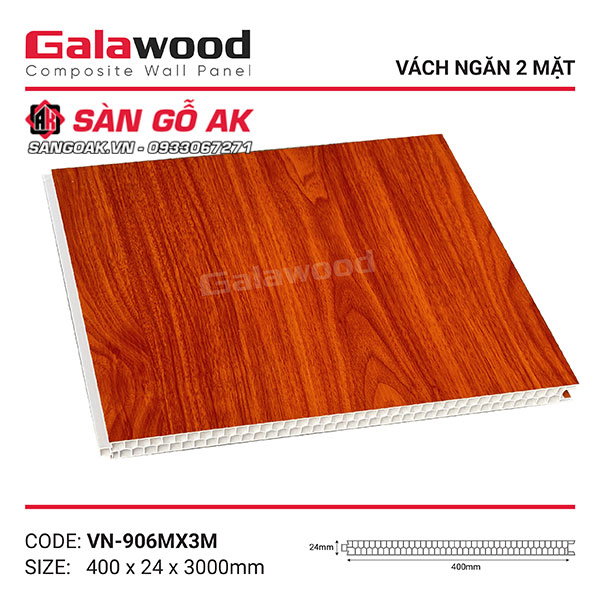 Bộ vách ngăn nhựa vân gỗ đỏ cam Galawood  906M