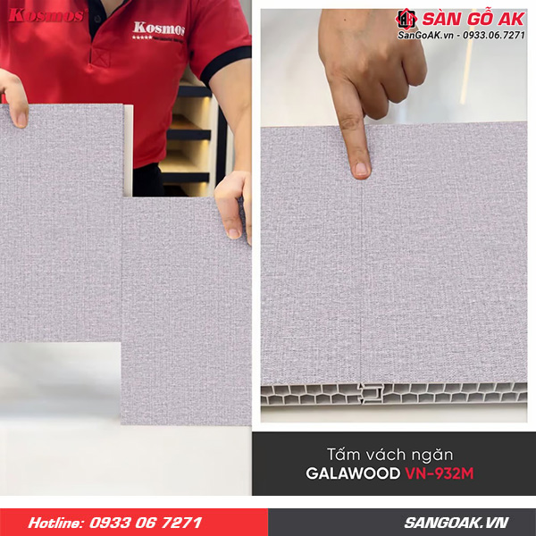 Tấm vách ngăn nhựa vân vải xám Galawood VN-932M