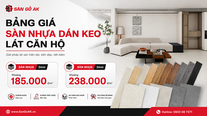 Bảng giá sàn nhựa dán keo lát cho căn hộ tại TPHCM