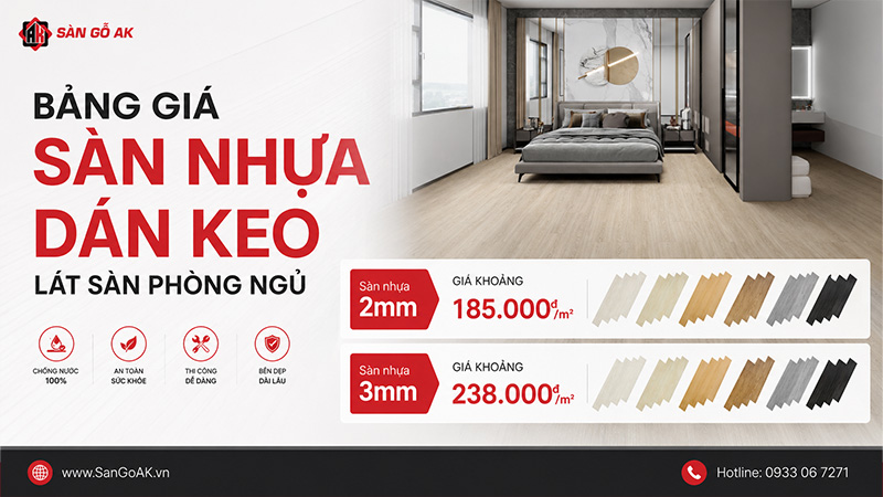 Bảng giá sàn nhựa dán keo cho phòng ngủ