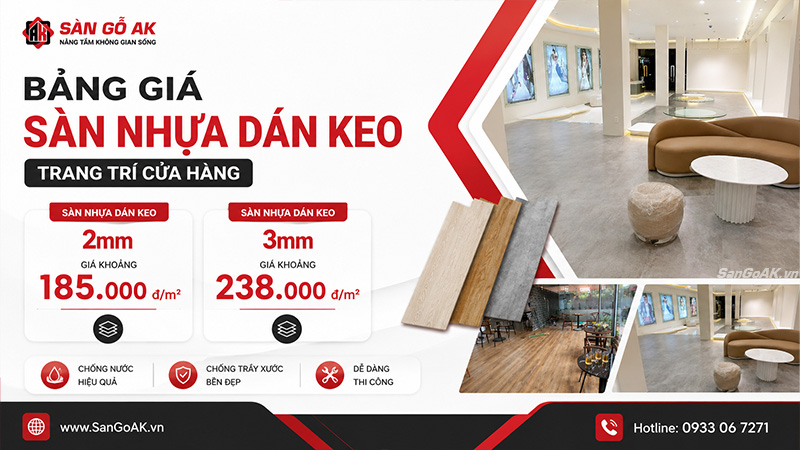 Bảng giá sàn nhựa dán keo trang trí cửa hàng