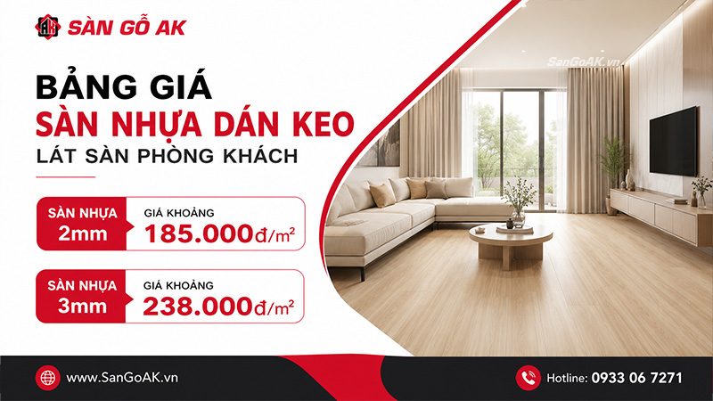 Bảng giá sàn nhựa dán keo trang trí phòng khách