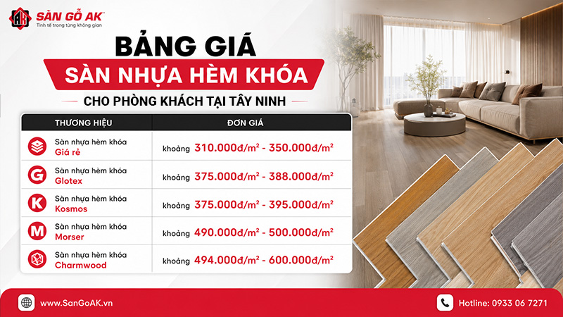 Bảng giá sàn nhựa hèm khóa lát sàn phòng khách tại Tây Ninh