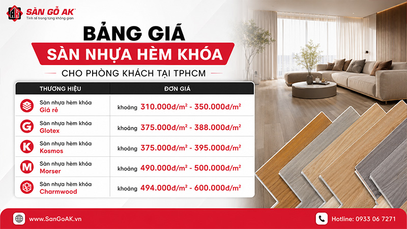 Bảng giá sàn nhựa hèm khóa lát sàn phòng khách tại TPHCM