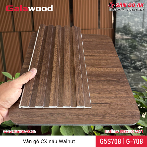 Bộ đồng màu tấm ốp than tre G-708 và lam sóng G5S-708 vân gỗ nâu walnut