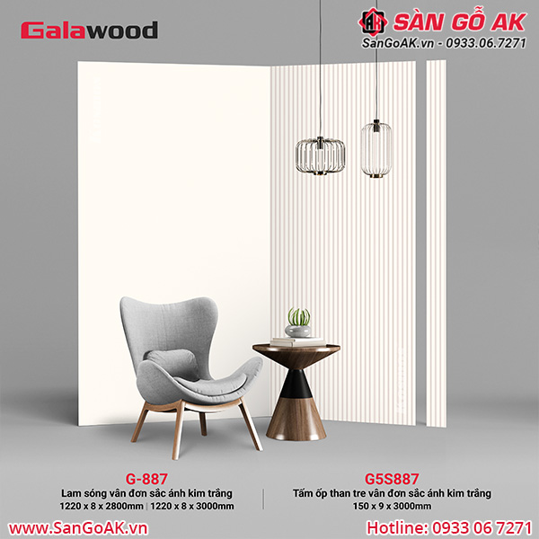 Bộ đồng màu tấm ốp than tre vân đơn sắc ánh kim trắng (G5S887 & G-887)