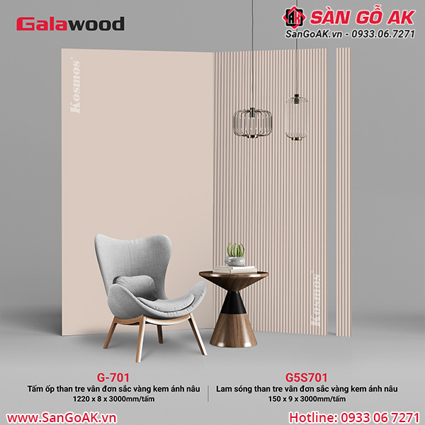 Bộ đồng màu tấm ốp than tre vân đơn sắc vàng kem ánh nâu Galawood (G5S701 & G-701)