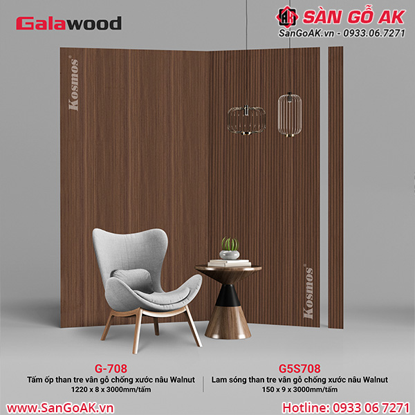 Bộ đồng màu tấm ốp than tre vân gỗ chống xước nâu walnut (G5S708 & G-708)