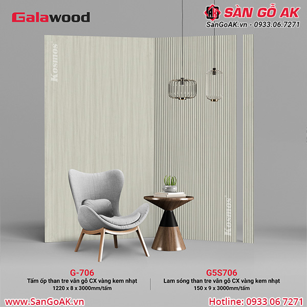 Bộ đồng màu tấm ốp than tre vân gỗ chống xước vàng kem nhạt (G5S706 & G-706)