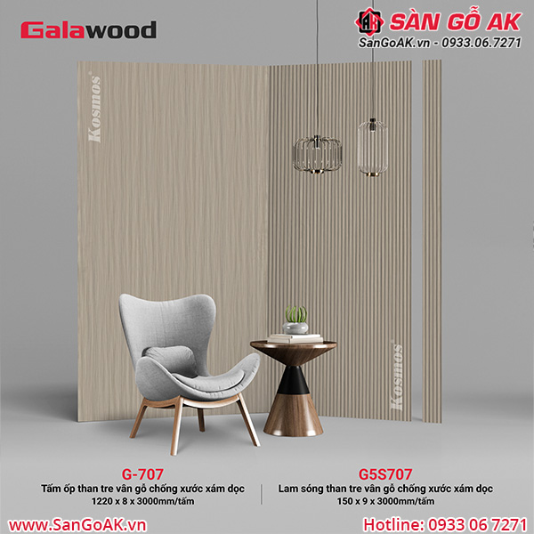Bộ đồng màu tấm ốp than tre vân gỗ chống xước xám dọc (G5S707 & G-707)