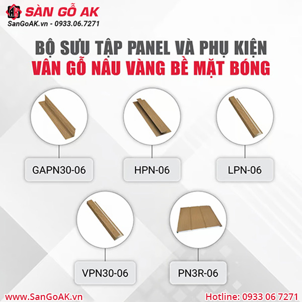 Bộ đồng màu tấm Panel và phụ kiện 06 màu nâu vàng bề mặt bóng
