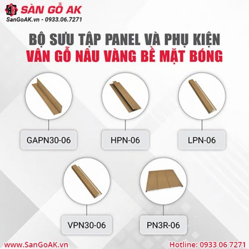 Bộ tấm Panel và phụ kiện 06 vân gỗ nâu vàng