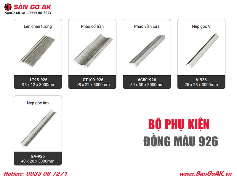 Bộ phụ kiện đồng màu kim loại xám xước bạc 926