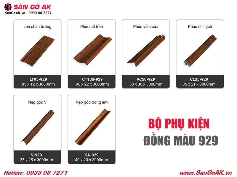 Bộ phụ kiện đồng màu vân gỗ nâu 929